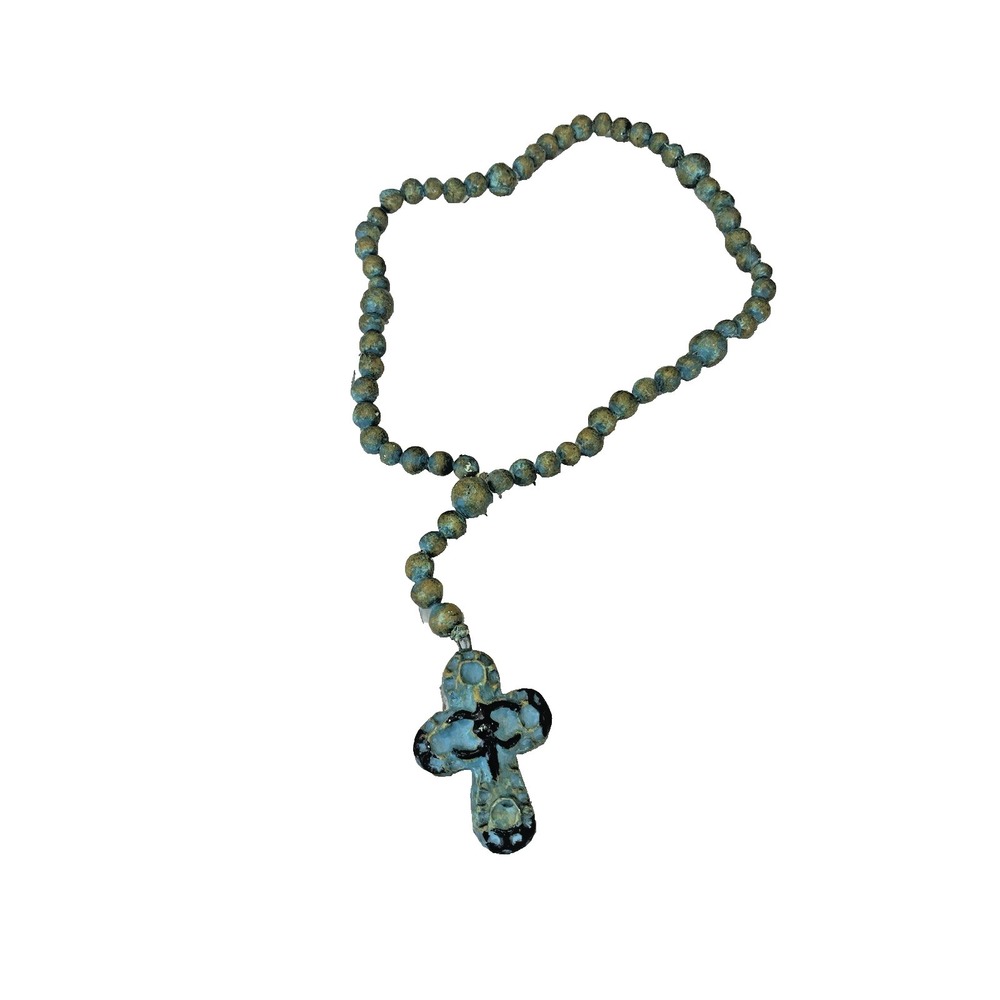 Lg  Handmade Pottery Rosary Turquoise Beads Relgious Boho Rustic Home‎ Decor 30"